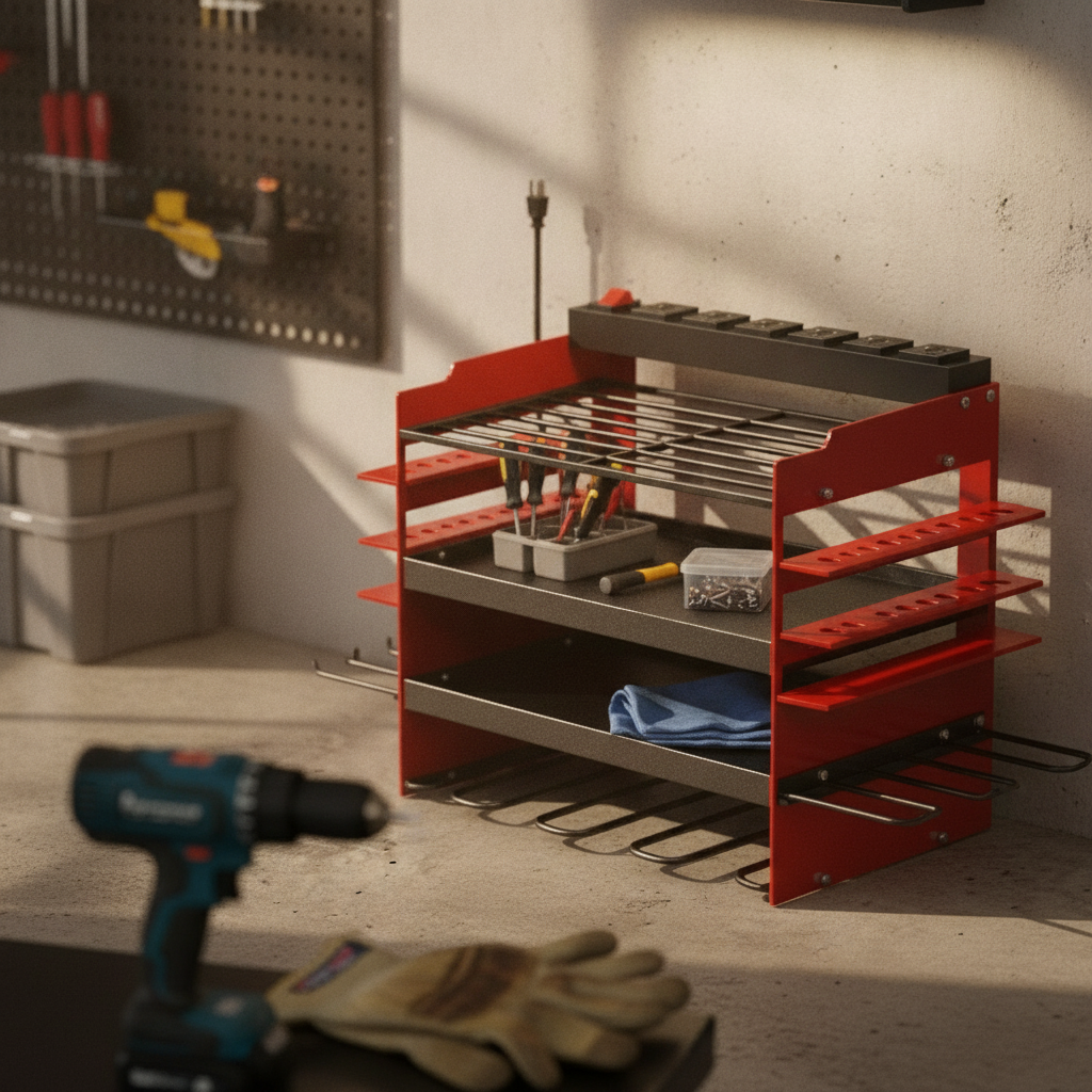 Power Tools Rack - Power Strip Tool Rack Powder-Coated Wall-Mounted